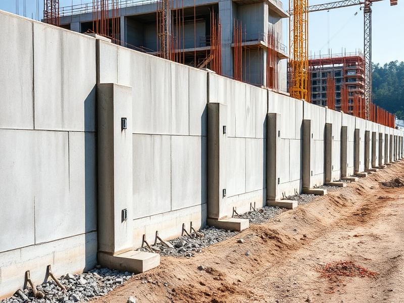 Precast concrete boundary wall along a construction site